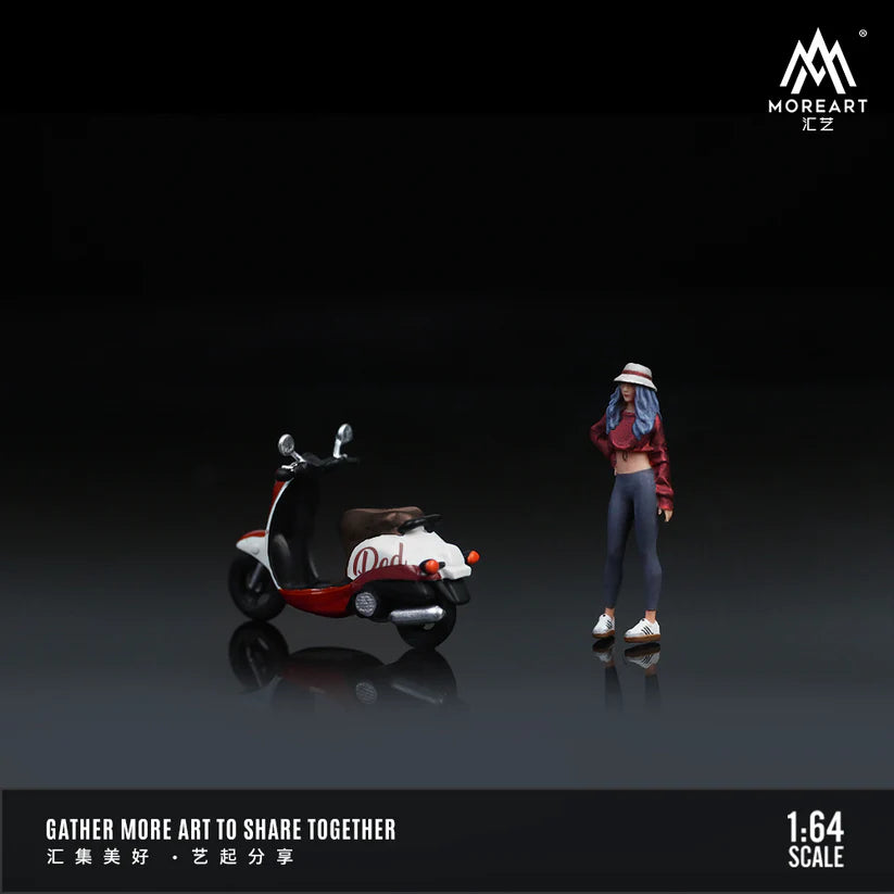 MOREART 1:64 VINTAGE SCOOTER WHITE AND RED FASHION FEMALE DOLL SET RESIN MODEL