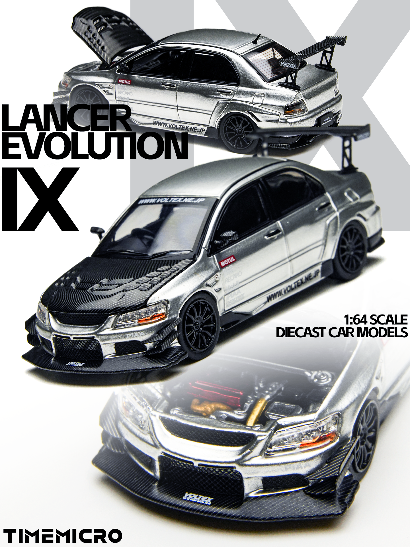 Time Micro 1:64 EVO 9 LANCER EVOLUTION Silver Open-Top Edition