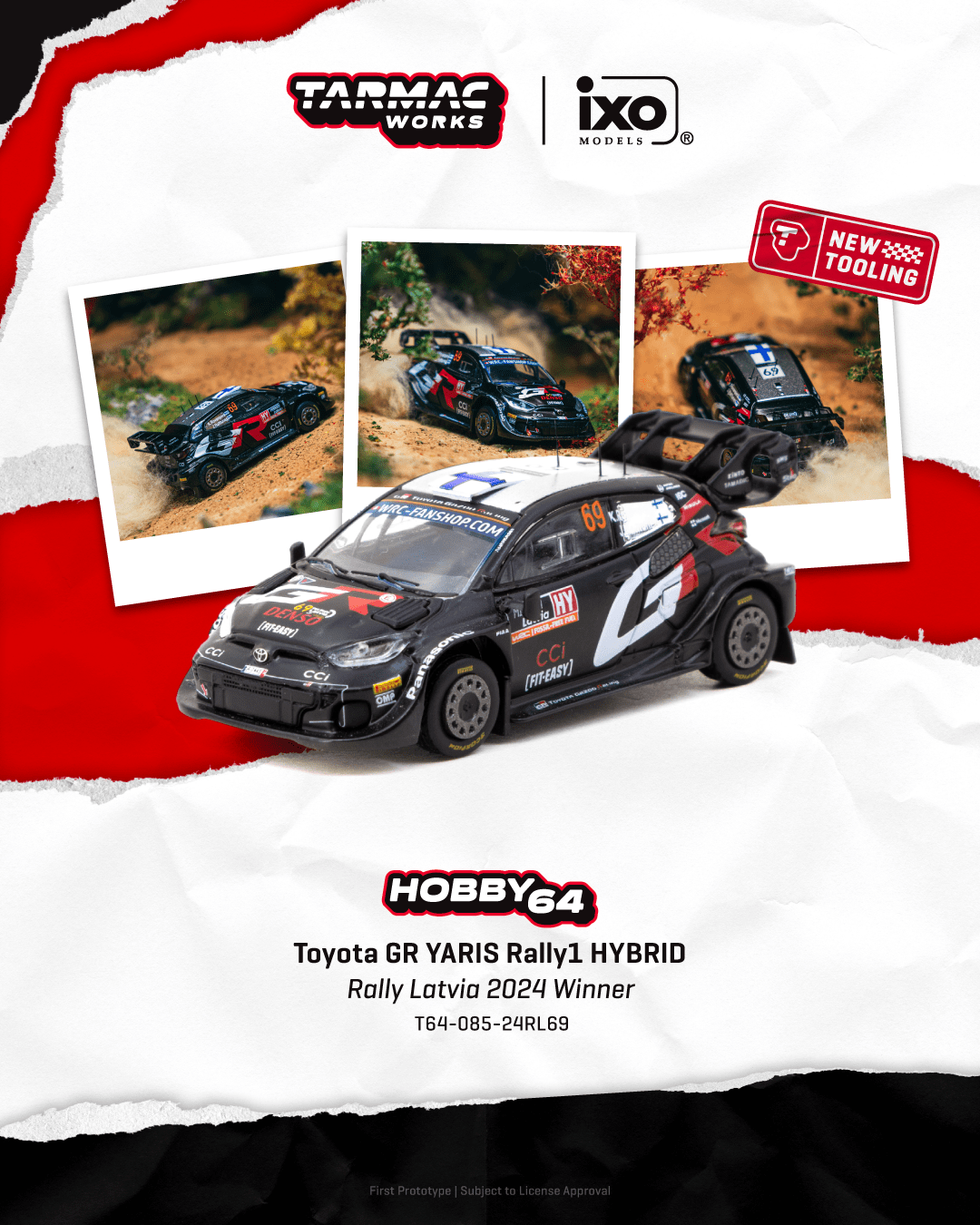 Tarmac Works 1/64 - Toyota GR Yaris Rally1 Hybrid  Rally Latvia 2024 Winner