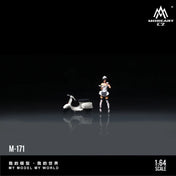 Huiyi MoreArt 1:64 White Scooter Motorcycle Female Servant Figure, Resin Model